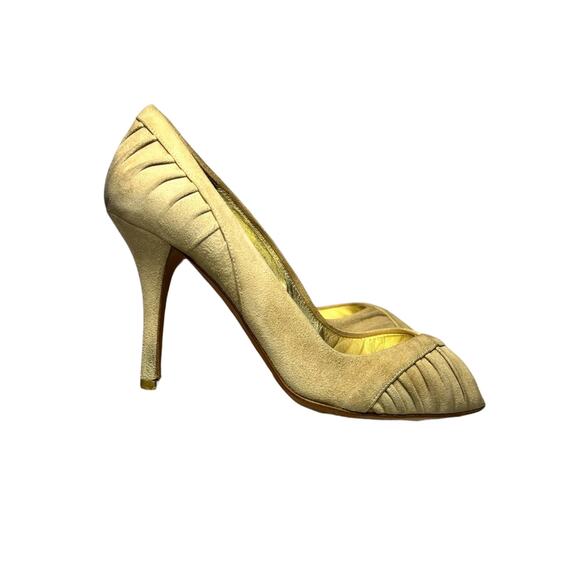Prada Suede Peep Toe Heels Pleated Detail Neutral Tan | EU 37 - Picture 5 of 15